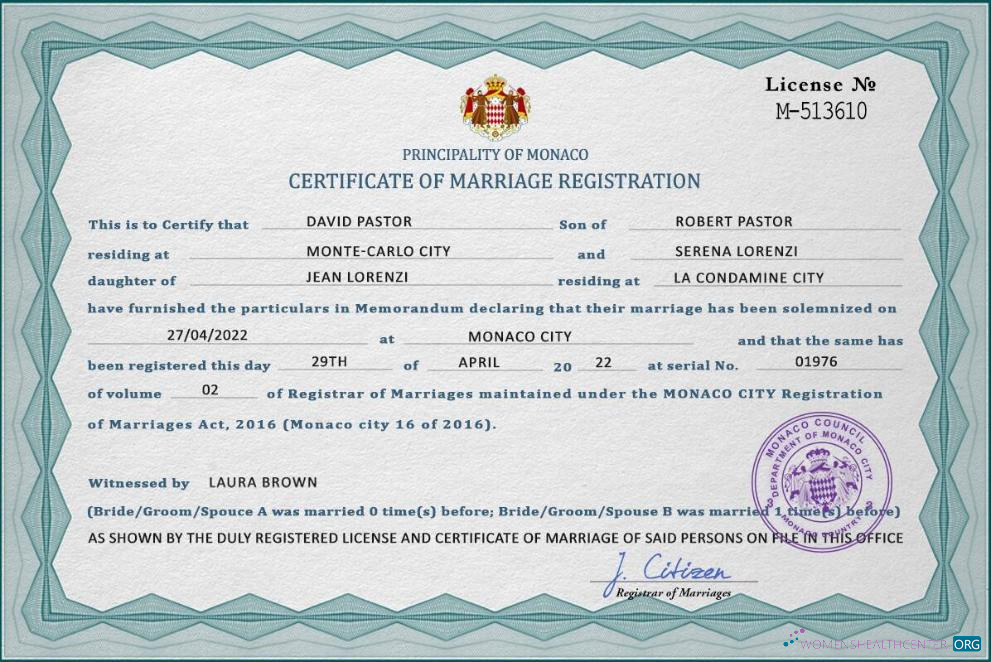 Download Monaco marriage certificate PSD template Photoshop template